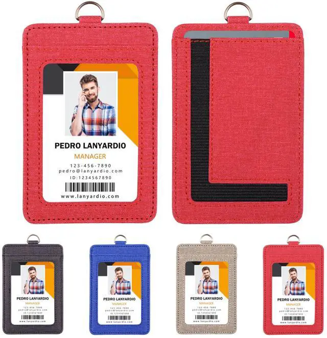 Main image of PU Leather ID Badge Holder with Clear Window, Vertical ID Card Holder, Dual Card Slots, 1-Pack Card Holder, 4 Colors
