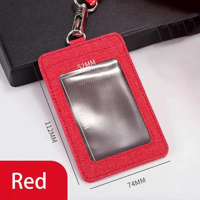 Alt view image 2 of 6 - PU Leather ID Badge Holder with Clear Window, Vertical ID Card Holder, Dual Card Slots, 1-Pack Card Holder, 4 Colors