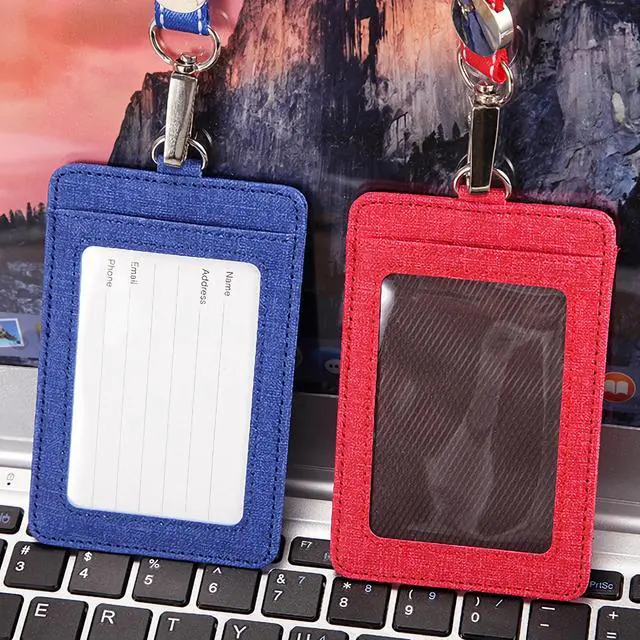 Alt view image 4 of 6 - PU Leather ID Badge Holder with Clear Window, Vertical ID Card Holder, Dual Card Slots, 1-Pack Card Holder, 4 Colors