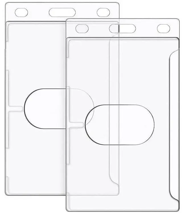 Main image of Hard Plastic Badge Holder, Clear ID Badge Name Card Holder with Easy Access Thumb Slot, Vertical Style, 2 Pack