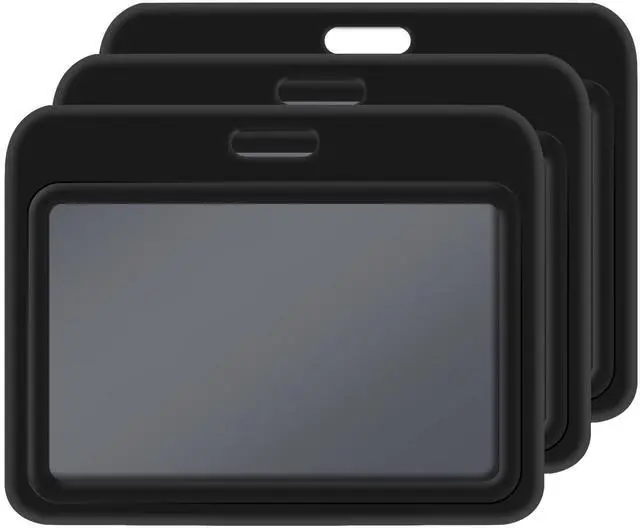 Main image of 3 Pack Sliding ID Badge Holder, Black Horizontal Hard Plastic Card Case Protector with Clear Window for Office School ID, Credit Cards, Proximity Key Cards, Driver's Licenses (Black)