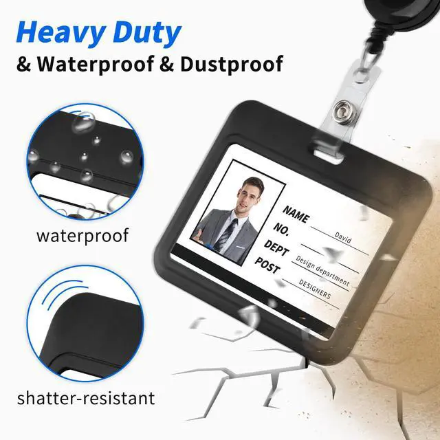 Alt view image 2 of 7 - 3 Pack Sliding ID Badge Holder, Black Horizontal Hard Plastic Card Case Protector with Clear Window for Office School ID, Credit Cards, Proximity Key Cards, Driver's Licenses (Black)