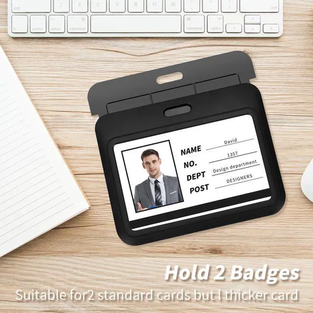 Alt view image 4 of 7 - 3 Pack Sliding ID Badge Holder, Black Horizontal Hard Plastic Card Case Protector with Clear Window for Office School ID, Credit Cards, Proximity Key Cards, Driver's Licenses (Black)