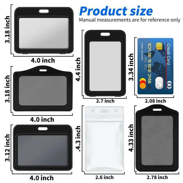Alt view image 5 of 7 - 3 Pack Sliding ID Badge Holder, Black Horizontal Hard Plastic Card Case Protector with Clear Window for Office School ID, Credit Cards, Proximity Key Cards, Driver's Licenses (Black)