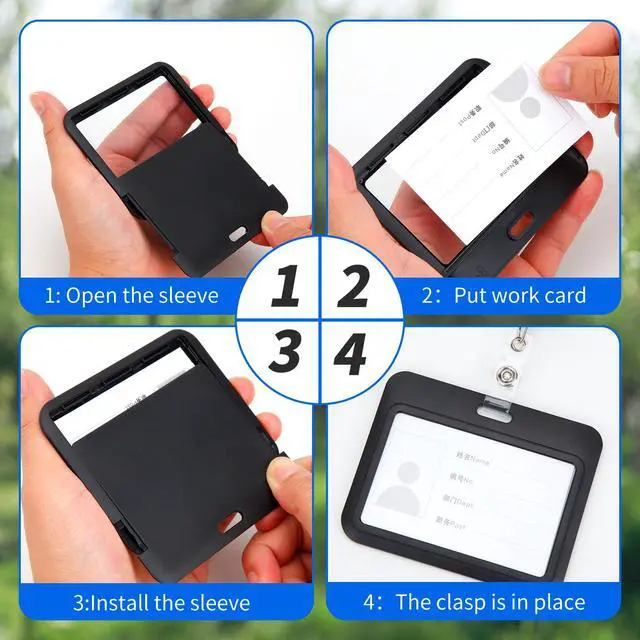 Alt view image 3 of 7 - 3 Pack Sliding ID Badge Holder, Black Horizontal Hard Plastic Card Case Protector with Clear Window for Office School ID, Credit Cards, Proximity Key Cards, Driver's Licenses (Black)