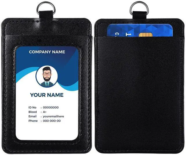 Alt view image 2 of 2 - ID Badge Holder with Lanyard PU Leather Badge ID Card Holder Vertical (1)
