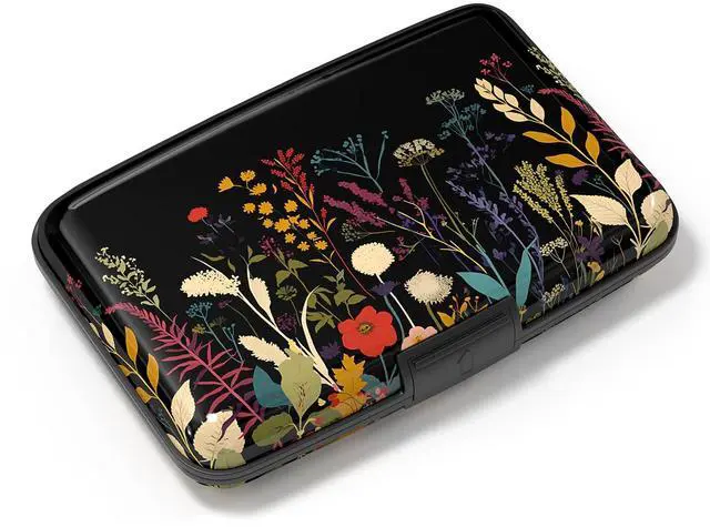 Main image of Card Holder Credit Cards Holder for Women RFID wallet women Business Card Holder Wallet Mini Aluminum Card Wallet RFID Blocking Slim Metal Hard Card for Women, Beautiful Flowers and Plants