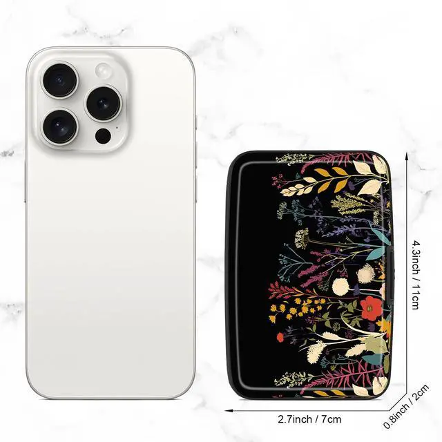 Alt view image 2 of 7 - Card Holder Credit Cards Holder for Women RFID wallet women Business Card Holder Wallet Mini Aluminum Card Wallet RFID Blocking Slim Metal Hard Card for Women, Beautiful Flowers and Plants
