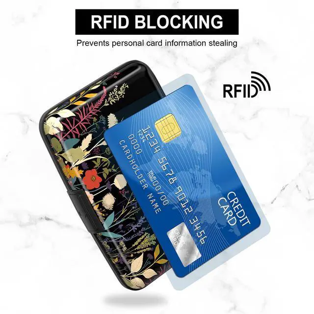 Alt view image 3 of 7 - Card Holder Credit Cards Holder for Women RFID wallet women Business Card Holder Wallet Mini Aluminum Card Wallet RFID Blocking Slim Metal Hard Card for Women, Beautiful Flowers and Plants