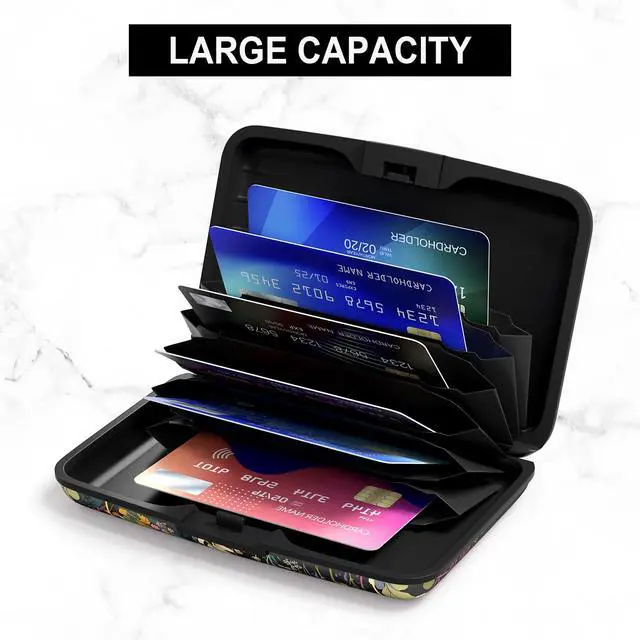 Alt view image 4 of 7 - Card Holder Credit Cards Holder for Women RFID wallet women Business Card Holder Wallet Mini Aluminum Card Wallet RFID Blocking Slim Metal Hard Card for Women, Beautiful Flowers and Plants
