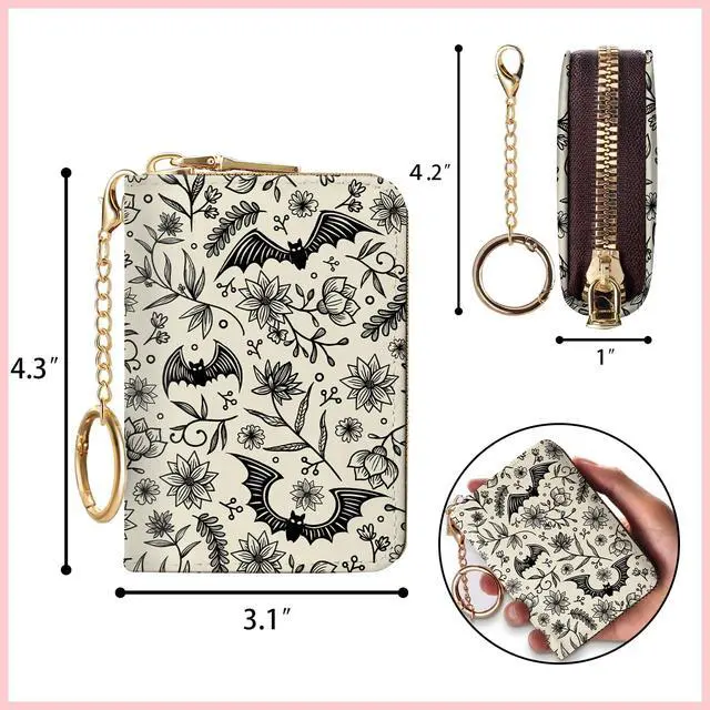 Alt view image 4 of 6 - Goth Bat Credit Card Holder for Women, Gothic Floral Small RFID Wallet with Zipper, Card Keychain Wallet, Leather Wallet Card Case, Business Accordion Wallet Gift