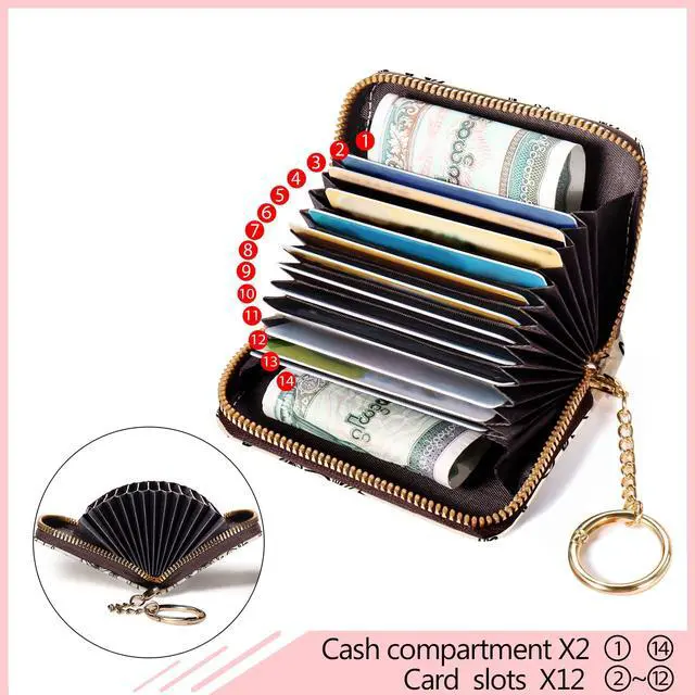 Alt view image 6 of 6 - Goth Bat Credit Card Holder for Women, Gothic Floral Small RFID Wallet with Zipper, Card Keychain Wallet, Leather Wallet Card Case, Business Accordion Wallet Gift
