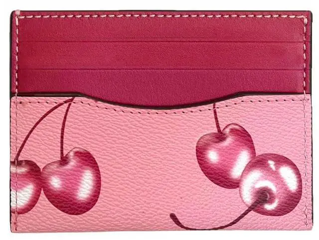 Main image of Slim Card Case Leather Credit Card Holder with Cherry Print