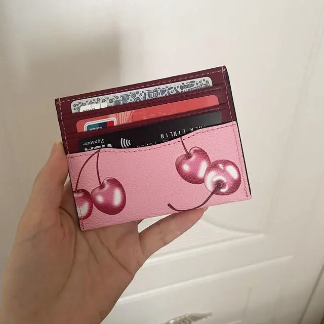 Alt view image 3 of 4 - Slim Card Case Leather Credit Card Holder with Cherry Print