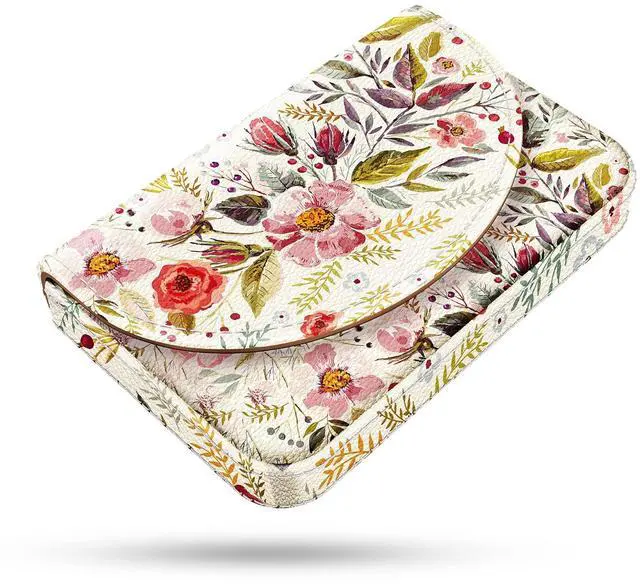 Main image of Business Card HolderPU Leather Business Card Case Color Printing Pattern Card Holder WalletPockets Magnetic Credit Card Holders for Men and WomenVintage Flowers