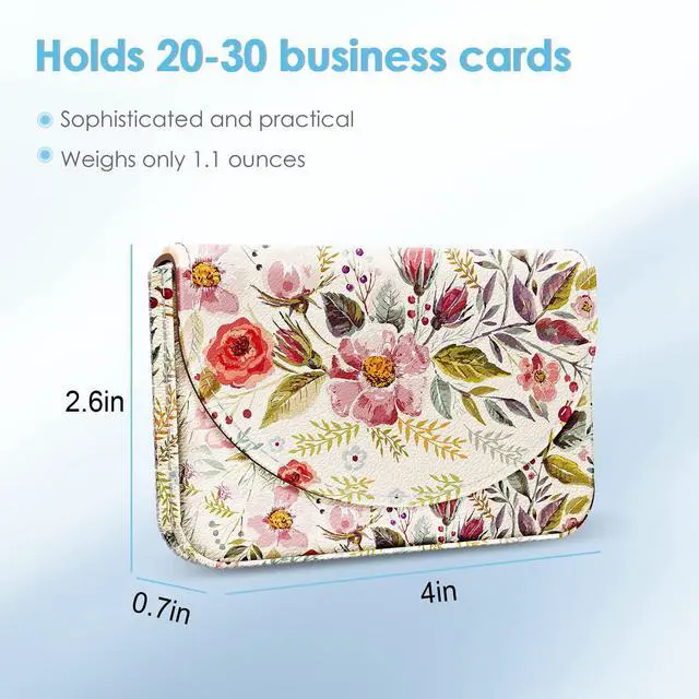 Alt view image 2 of 6 - Business Card HolderPU Leather Business Card Case Color Printing Pattern Card Holder WalletPockets Magnetic Credit Card Holders for Men and WomenVintage Flowers