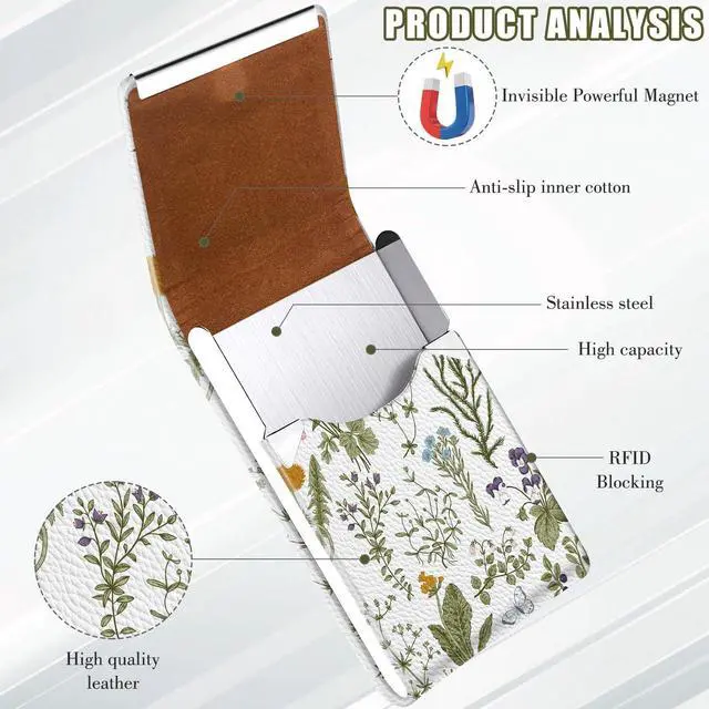 Alt view image 2 of 7 - 2Pack Leather Stainless Steel Business Card Holder, Metal Slim Business Card Case for Women or Men, Pocket Business Card Carrier with Prints, Magnetic Closure, RFID Blocking