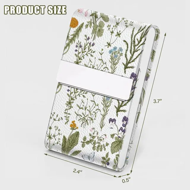 Alt view image 3 of 7 - 2Pack Leather Stainless Steel Business Card Holder, Metal Slim Business Card Case for Women or Men, Pocket Business Card Carrier with Prints, Magnetic Closure, RFID Blocking
