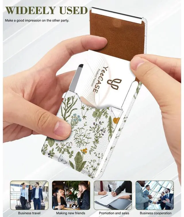 Alt view image 4 of 7 - 2Pack Leather Stainless Steel Business Card Holder, Metal Slim Business Card Case for Women or Men, Pocket Business Card Carrier with Prints, Magnetic Closure, RFID Blocking
