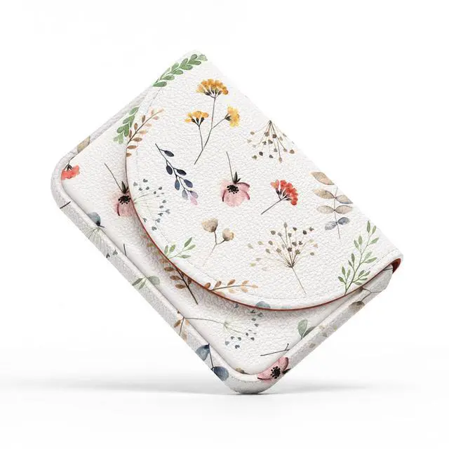 Main image of Business Card HolderPU Leather Business Card Case for PursePocket Travel Name Card Case Holder Wallet for Men GiftPortable Magnetic Business Card Carrier White Floral