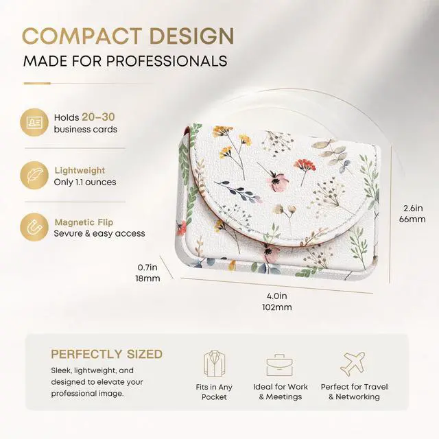 Alt view image 2 of 6 - Business Card HolderPU Leather Business Card Case for PursePocket Travel Name Card Case Holder Wallet for Men GiftPortable Magnetic Business Card Carrier White Floral