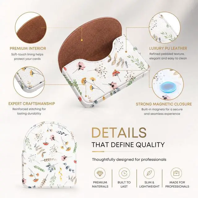 Alt view image 3 of 6 - Business Card HolderPU Leather Business Card Case for PursePocket Travel Name Card Case Holder Wallet for Men GiftPortable Magnetic Business Card Carrier White Floral