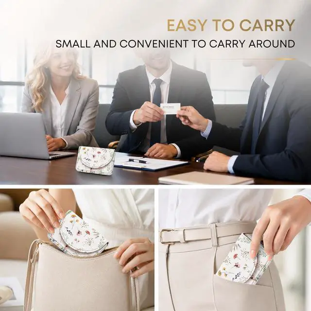 Alt view image 5 of 6 - Business Card HolderPU Leather Business Card Case for PursePocket Travel Name Card Case Holder Wallet for Men GiftPortable Magnetic Business Card Carrier White Floral