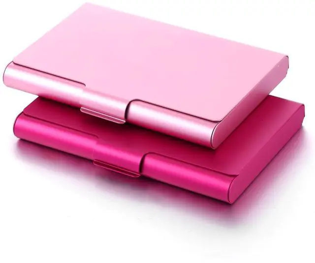Main image of 2 Pack Business Card Holder Case, Aluminum Alloy Metal Business Card Case, Slim Flip Cover Professional Name Credit Cards Holder Purse Wallet Pocket Accessory for Men and Women (Pink Rose Red)