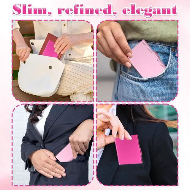 Alt view image 5 of 7 - 2 Pack Business Card Holder Case, Aluminum Alloy Metal Business Card Case, Slim Flip Cover Professional Name Credit Cards Holder Purse Wallet Pocket Accessory for Men and Women (Pink Rose Red)