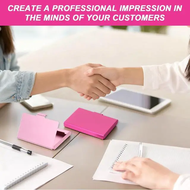 Alt view image 6 of 7 - 2 Pack Business Card Holder Case, Aluminum Alloy Metal Business Card Case, Slim Flip Cover Professional Name Credit Cards Holder Purse Wallet Pocket Accessory for Men and Women (Pink Rose Red)
