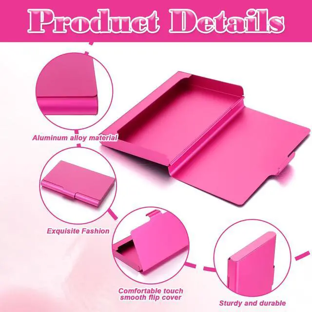 Alt view image 3 of 7 - 2 Pack Business Card Holder Case, Aluminum Alloy Metal Business Card Case, Slim Flip Cover Professional Name Credit Cards Holder Purse Wallet Pocket Accessory for Men and Women (Pink Rose Red)