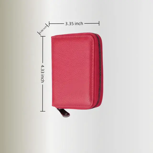 Alt view image 3 of 7 - Genuine Leather Credit Card Holder, Wallet Case, Bank Card Case, RFID Blocking Secure Card Case, ID Case, Organizer Zipper Wallet 1 Pcs - Rose