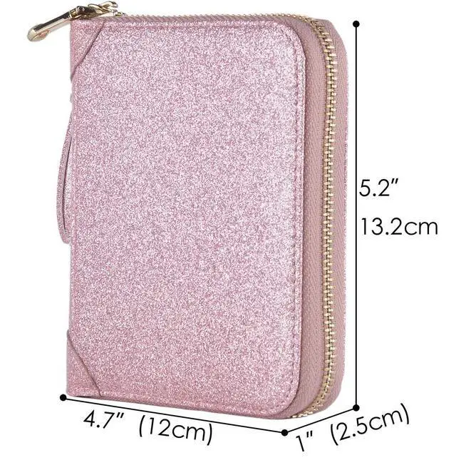 Alt view image 5 of 7 - Womens Credit Card Holder Wallet Zip Leather Card Case RFID Blocking (Glitter Light Purple)