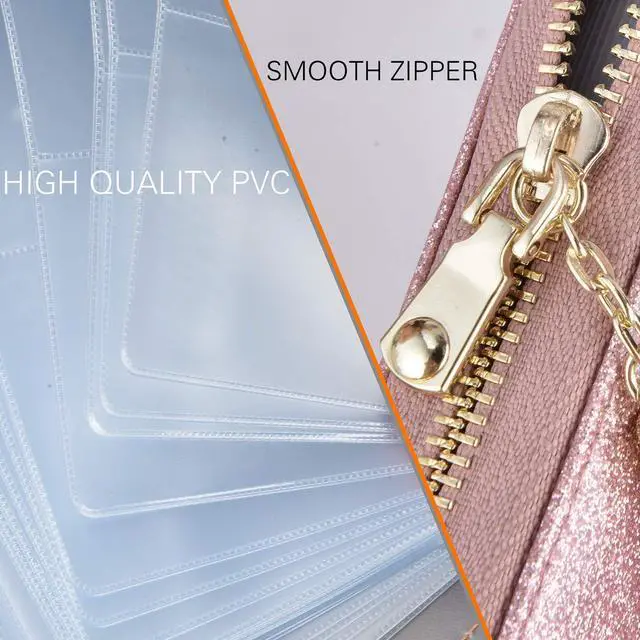 Alt view image 7 of 7 - Womens Credit Card Holder Wallet Zip Leather Card Case RFID Blocking (Glitter Light Purple)