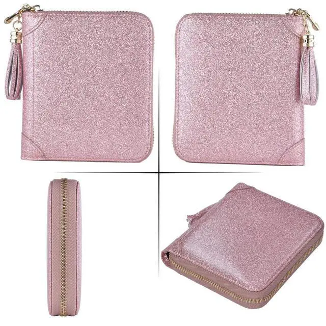 Alt view image 6 of 7 - Womens Credit Card Holder Wallet Zip Leather Card Case RFID Blocking (Glitter Light Purple)