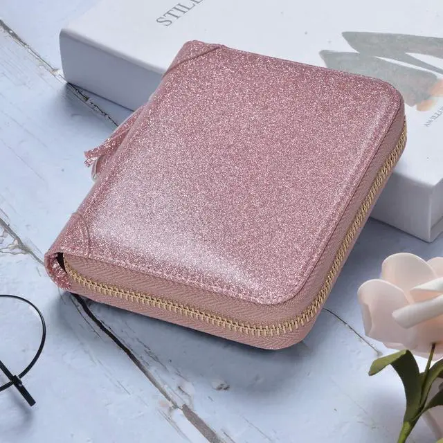 Alt view image 2 of 7 - Womens Credit Card Holder Wallet Zip Leather Card Case RFID Blocking (Glitter Light Purple)