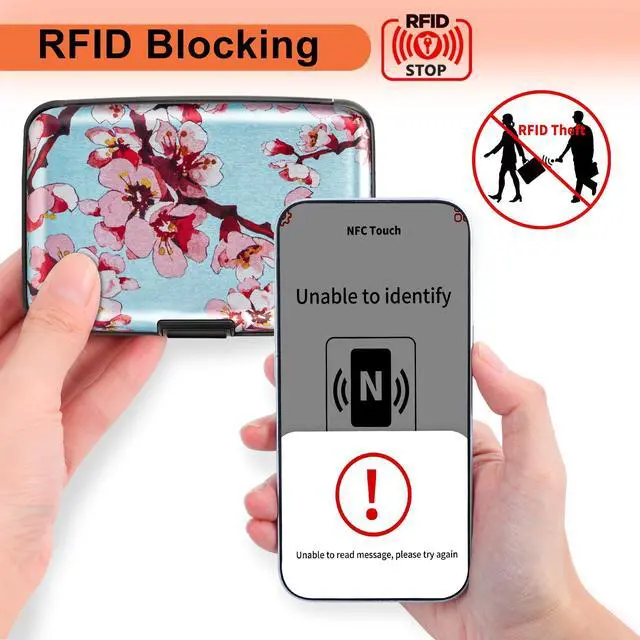 Alt view image 2 of 7 - Credit Card Holder, RFID Blocking, Aluminum Alloy Hard Case, Small Mini Business Metal Wallet for Women Men, Peach Blossom