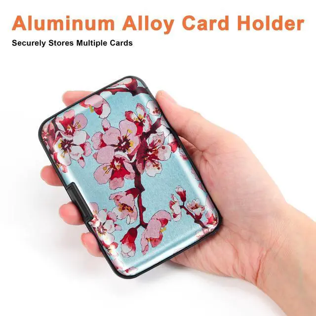Alt view image 3 of 7 - Credit Card Holder, RFID Blocking, Aluminum Alloy Hard Case, Small Mini Business Metal Wallet for Women Men, Peach Blossom