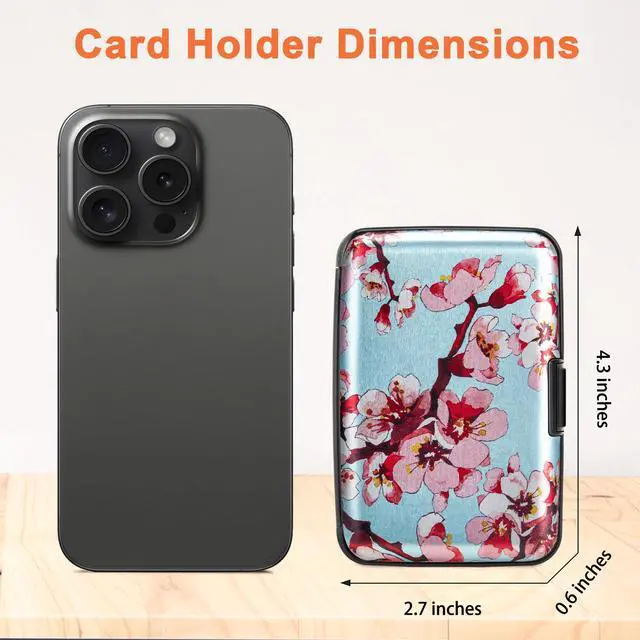 Alt view image 5 of 7 - Credit Card Holder, RFID Blocking, Aluminum Alloy Hard Case, Small Mini Business Metal Wallet for Women Men, Peach Blossom