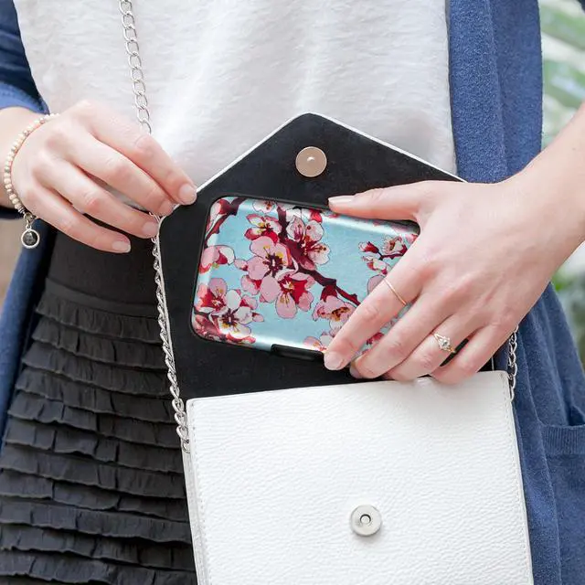 Alt view image 7 of 7 - Credit Card Holder, RFID Blocking, Aluminum Alloy Hard Case, Small Mini Business Metal Wallet for Women Men, Peach Blossom