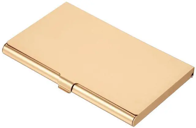 Main image of Business Card Holder, Aluminum Alloy Flip Cover Slim Name Cards Case for Women Men, Champagne Gold