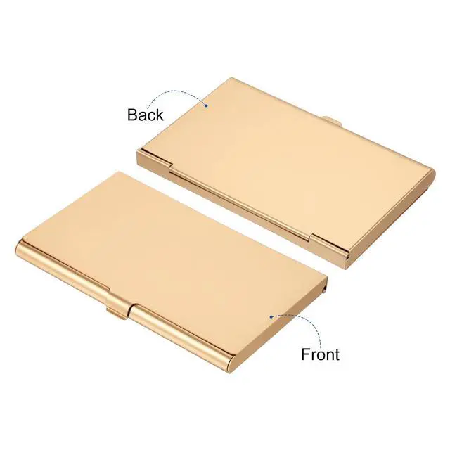Alt view image 3 of 5 - Business Card Holder, Aluminum Alloy Flip Cover Slim Name Cards Case for Women Men, Champagne Gold