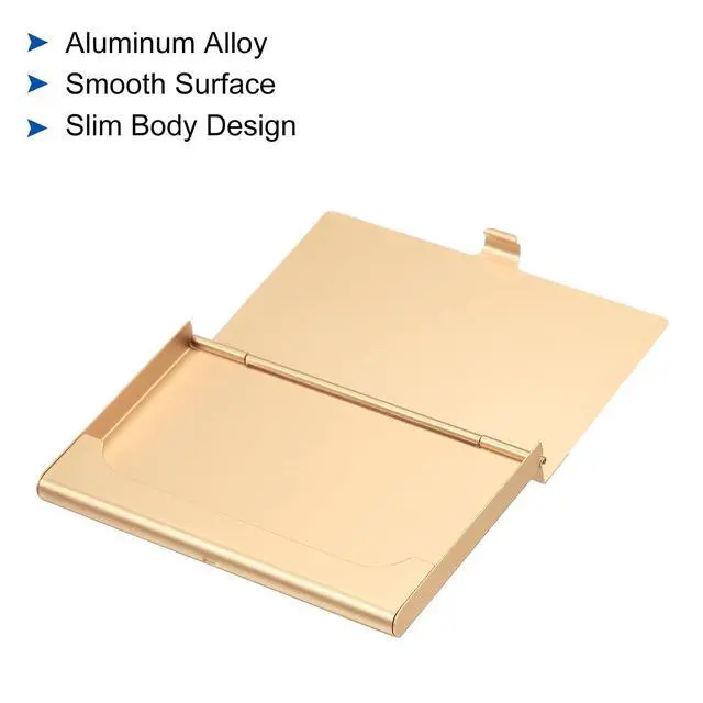 Alt view image 4 of 5 - Business Card Holder, Aluminum Alloy Flip Cover Slim Name Cards Case for Women Men, Champagne Gold