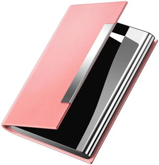 Main image of Business Card Holder, Professional PU Leather & Stainless Steel Multi Card Case,Business Card Holder Wallet Credit Card ID Case/Holder for Men & Women. (Pink)