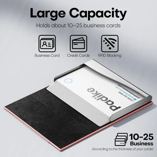 Alt view image 2 of 7 - Business Card Holder, Professional PU Leather & Stainless Steel Multi Card Case,Business Card Holder Wallet Credit Card ID Case/Holder for Men & Women. (Pink)