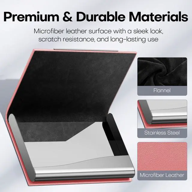 Alt view image 3 of 7 - Business Card Holder, Professional PU Leather & Stainless Steel Multi Card Case,Business Card Holder Wallet Credit Card ID Case/Holder for Men & Women. (Pink)
