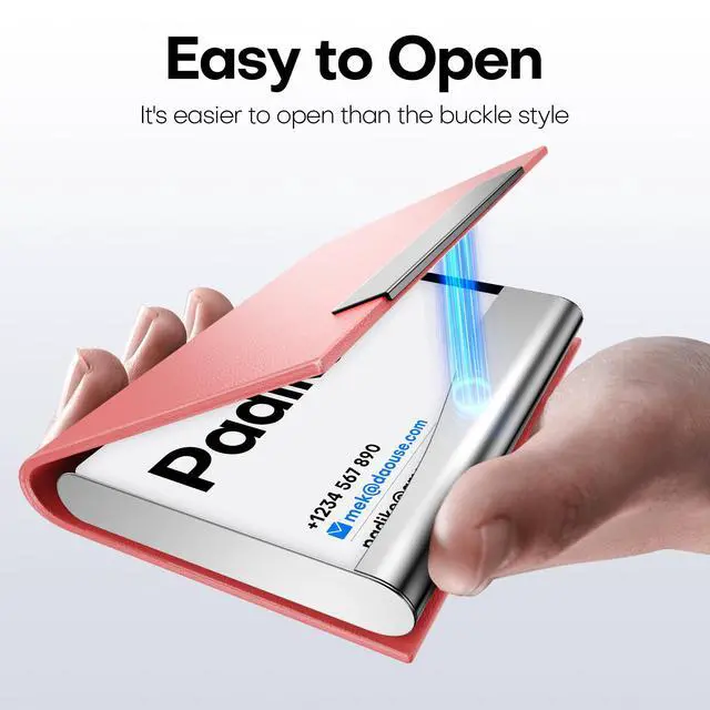 Alt view image 4 of 7 - Business Card Holder, Professional PU Leather & Stainless Steel Multi Card Case,Business Card Holder Wallet Credit Card ID Case/Holder for Men & Women. (Pink)