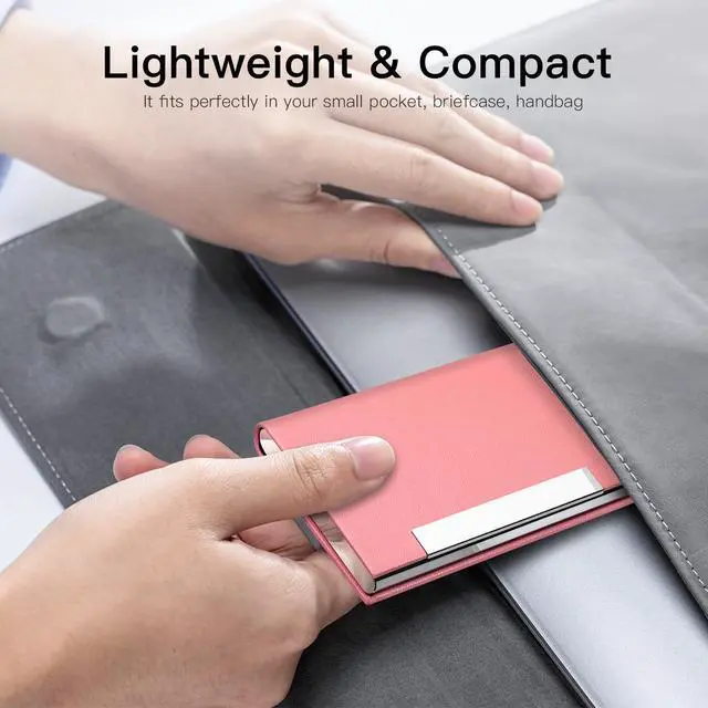 Alt view image 7 of 7 - Business Card Holder, Professional PU Leather & Stainless Steel Multi Card Case,Business Card Holder Wallet Credit Card ID Case/Holder for Men & Women. (Pink)