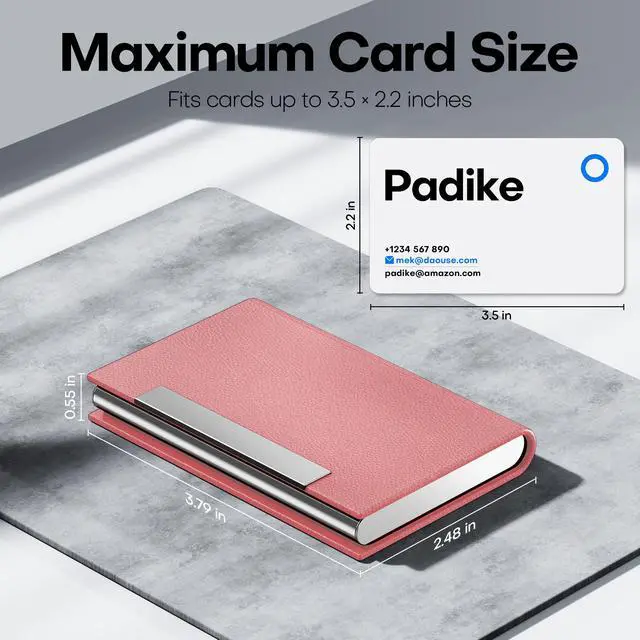 Alt view image 5 of 7 - Business Card Holder, Professional PU Leather & Stainless Steel Multi Card Case,Business Card Holder Wallet Credit Card ID Case/Holder for Men & Women. (Pink)
