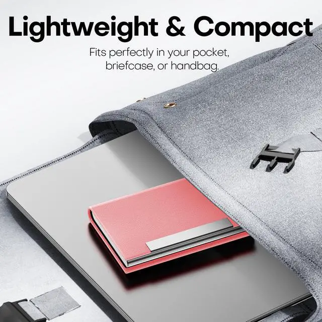 Alt view image 6 of 7 - Business Card Holder, Professional PU Leather & Stainless Steel Multi Card Case,Business Card Holder Wallet Credit Card ID Case/Holder for Men & Women. (Pink)
